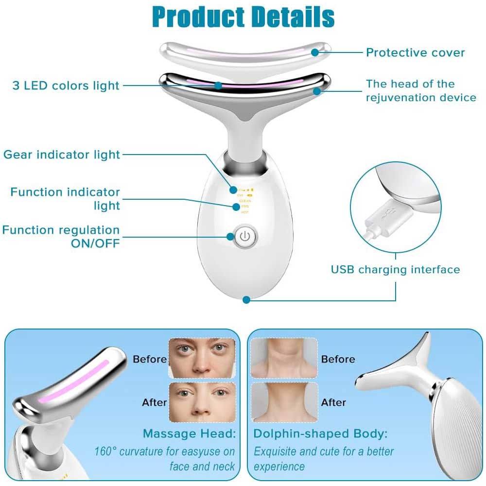 LED neck massager 3 light modes skincare device